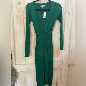 Flying Tomato Wrap Sweater Dress Size Small Green Long Sleeve